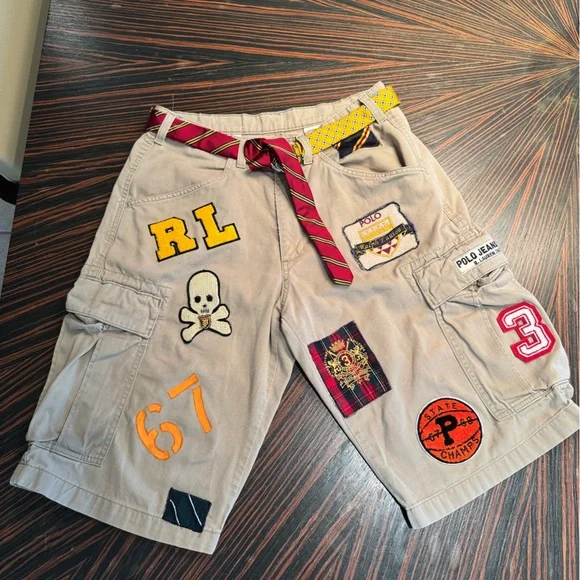 Ralph Lauren cargo firefighter tan canvas shorts P-Wing patches Men 30 waist - Picture 4 of 16